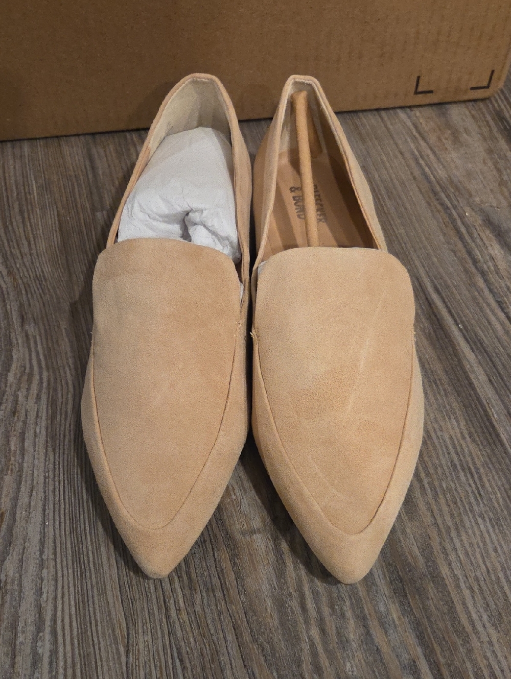 Pointed Suede Loafers in Light Tan